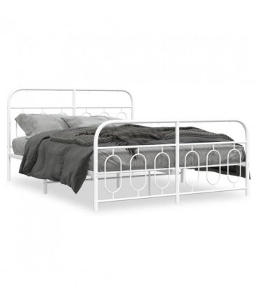 vidaXL Metal Bed Frame without Mattress with Footboard Whi — Size: 140 x 190 cm, Model: with headboard & footboard — V0671984022