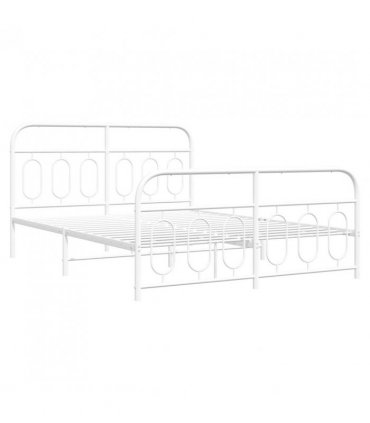 vidaXL Metal Bed Frame without Mattress with Footboard Whi — Size: 140 x 190 cm, Model: with headboard & footboard — V0671984022