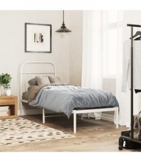vidaXL Metal Bed Frame without Mattress with Headboard White 75x190cm — Size: 75 x 190 cm — V0671984023