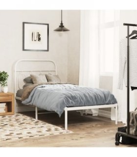 vidaXL Metal Bed Frame without Mattress with Headboard White 90x190cm — Size: 90 x 190 cm — V0671984041