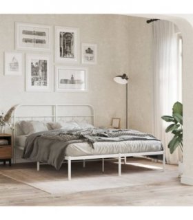 vidaXL Metal Bed Frame without Mattress with Headboard White 140x190cm — Size: 140 x 190 cm — V0671984043
