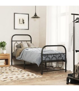 vidaXL Metal Bed Frame without Mattress with Footboard Blac — Size: 75 x 190 cm, Model: with headboard & footboard — V0671984045