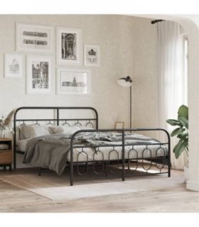 vidaXL Metal Bed Frame without Mattress with Footboard Bla — Size: 135 x 190 cm, Model: with headboard & footboard — V0671984053