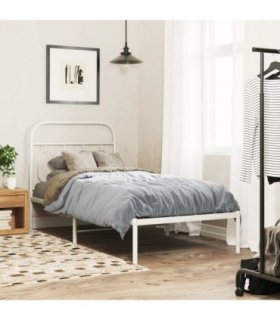 vidaXL Metal Bed Frame without Mattress with Headboard White 90x200cm — Size: 90 x 200 cm — V0671984056