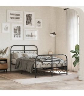 vidaXL Metal Bed Frame without Mattress with Footboard Bla — Size: 120 x 190 cm, Model: with headboard & footboard — V0671984060