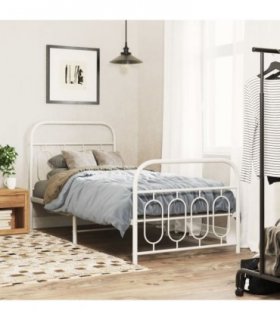 vidaXL Metal Bed Frame without Mattress with Footboard Whit — Size: 90 x 200 cm, Model: with headboard & footboard — V0671984062