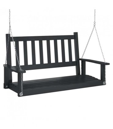 vidaXL Garden Swing Bench with Metal Chains Black Solid Wood Fir — Size: 115 x 65 x 63 cm