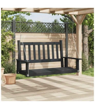 vidaXL Garden Swing Bench with Metal Chains Black Solid Wood Fir — Size: 115 x 65 x 63 cm