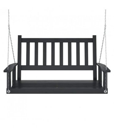 vidaXL Garden Swing Bench with Metal Chains Black Solid Wood Fir — Size: 115 x 65 x 63 cm