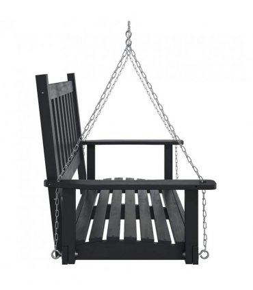 vidaXL Garden Swing Bench with Metal Chains Black Solid Wood Fir — Size: 115 x 65 x 63 cm