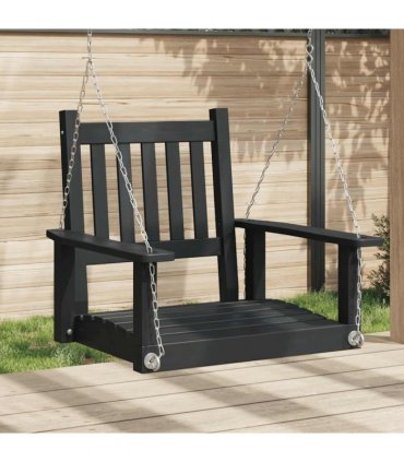 vidaXL Garden Swing Chair with Metal Chains Black Solid Wood Fir — Size: 73.5 x 65 x 63 cm