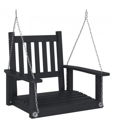vidaXL Garden Swing Chair with Metal Chains Black Solid Wood Fir — Size: 73.5 x 65 x 63 cm