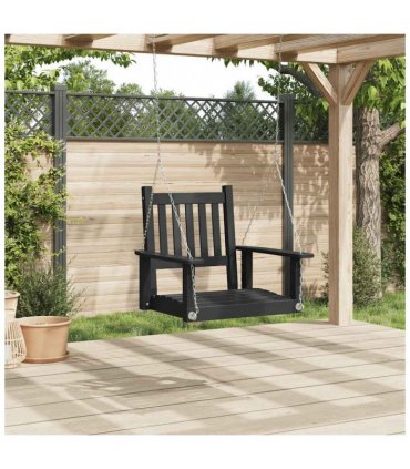 vidaXL Garden Swing Chair with Metal Chains Black Solid Wood Fir — Size: 73.5 x 65 x 63 cm