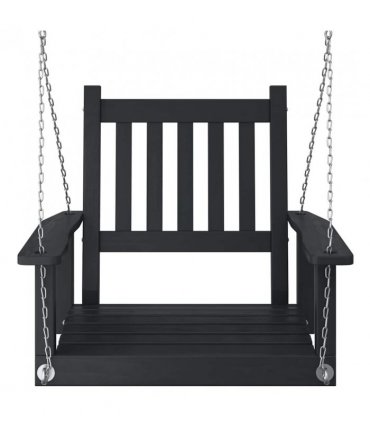 vidaXL Garden Swing Chair with Metal Chains Black Solid Wood Fir — Size: 73.5 x 65 x 63 cm