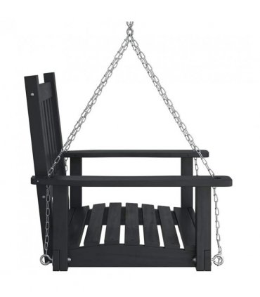 vidaXL Garden Swing Chair with Metal Chains Black Solid Wood Fir — Size: 73.5 x 65 x 63 cm