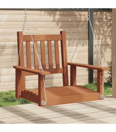vidaXL Garden Swing Chair with Metal Chains Brown Solid Wood Fir — Size: 73.5 x 65 x 63 cm