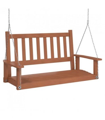 vidaXL Garden Swing Bench with Metal Chains Brown Solid Wood Fir — Size: 115 x 65 x 63 cm