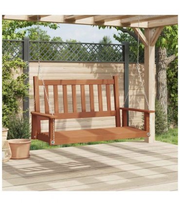 vidaXL Garden Swing Bench with Metal Chains Brown Solid Wood Fir — Size: 115 x 65 x 63 cm