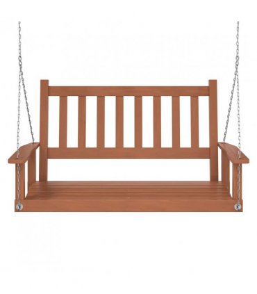 vidaXL Garden Swing Bench with Metal Chains Brown Solid Wood Fir — Size: 115 x 65 x 63 cm