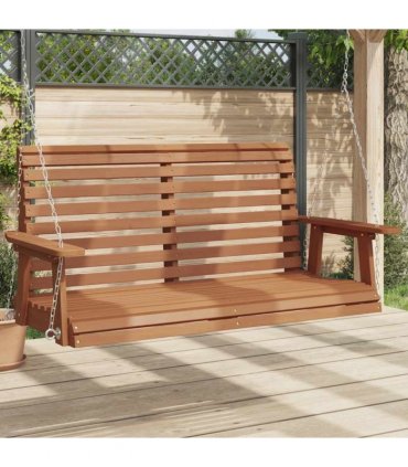 vidaXL Garden Swing Bench with Metal Chains Brown Solid Wood Fir — Size: 122.5 x 63 x 56 cm