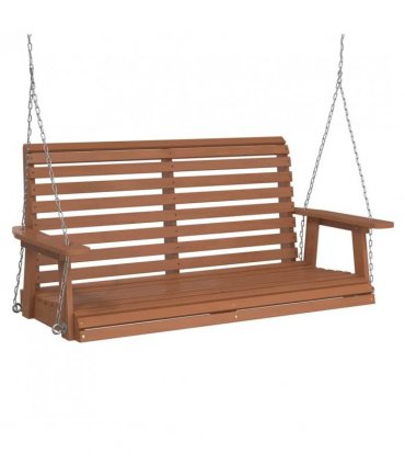 vidaXL Garden Swing Bench with Metal Chains Brown Solid Wood Fir — Size: 122.5 x 63 x 56 cm