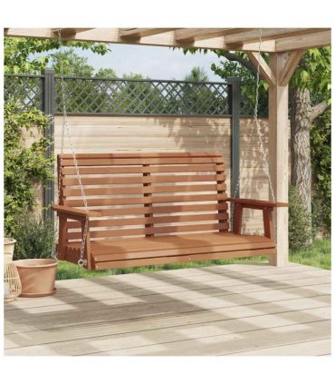 vidaXL Garden Swing Bench with Metal Chains Brown Solid Wood Fir — Size: 122.5 x 63 x 56 cm