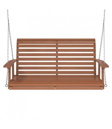 vidaXL Garden Swing Bench with Metal Chains Brown Solid Wood Fir — Size: 122.5 x 63 x 56 cm