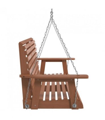 vidaXL Garden Swing Bench with Metal Chains Brown Solid Wood Fir — Size: 122.5 x 63 x 56 cm