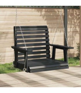 vidaXL Garden Swing Chair with Metal Chains Black Solid Wood Fir — Size: 72 x 63 x 56 cm