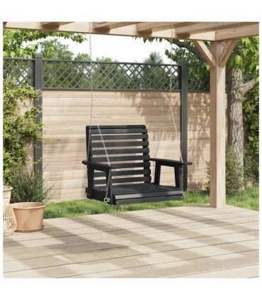 vidaXL Garden Swing Chair with Metal Chains Black Solid Wood Fir — Size: 72 x 63 x 56 cm