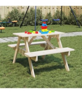 vidaXL Picnic Table for 4 Kids with Umbrella Hole Solid Wood Fir — Colour: natural