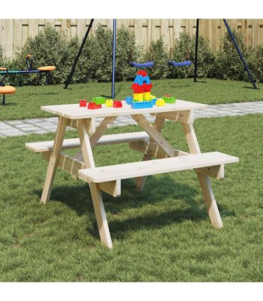 vidaXL Picnic Table for 4 Kids with Umbrella Hole Solid Wood Fir — Colour: natural