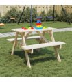 vidaXL Picnic Table for 4 Kids with Umbrella Hole Solid Wood Fir — Colour: natural