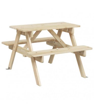 vidaXL Picnic Table for 4 Kids with Umbrella Hole Solid Wood Fir — Colour: natural