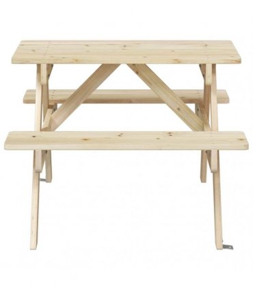 vidaXL Picnic Table for 4 Kids with Umbrella Hole Solid Wood Fir — Colour: natural