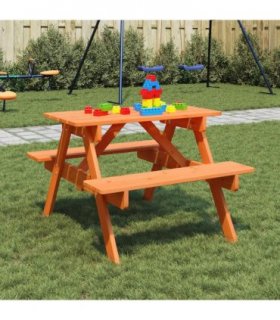 vidaXL Picnic Table for 4 Kids with Umbrella Hole Solid Wood Fir — Colour: dark brown