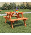 vidaXL Picnic Table for 4 Kids with Umbrella Hole Solid Wood Fir — Colour: dark brown
