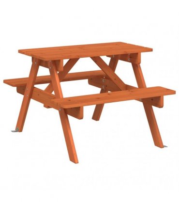 vidaXL Picnic Table for 4 Kids with Umbrella Hole Solid Wood Fir — Colour: dark brown