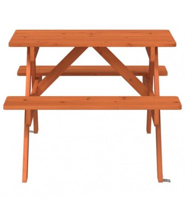 vidaXL Picnic Table for 4 Kids with Umbrella Hole Solid Wood Fir — Colour: dark brown