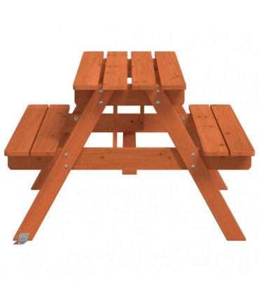 vidaXL Picnic Table for 4 Kids with Umbrella Hole Solid Wood Fir — Colour: dark brown