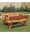 vidaXL Picnic Table for 4 Kids with Umbrella Hole Solid Wood Fir — Colour: dark brown — V0671984360