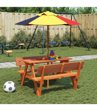 vidaXL Picnic Table for 4 Kids with Umbrella Hole Solid Wood Fir — Colour: dark brown — V0671984360