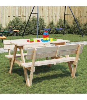 vidaXL Picnic Table for 4 Kids with Umbrella Hole Solid Wood Fir — Colour: natural — V0671984361