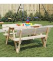 vidaXL Picnic Table for 4 Kids with Umbrella Hole Solid Wood Fir — Colour: natural — V0671984361
