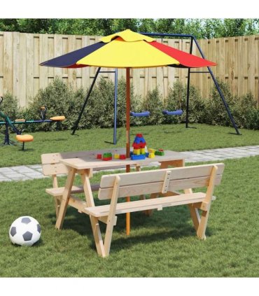 vidaXL Picnic Table for 4 Kids with Umbrella Hole Solid Wood Fir — Colour: natural — V0671984361