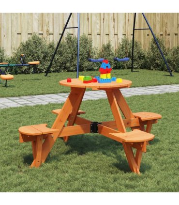vidaXL Picnic Table for 4 Kids with Umbrella Hole Round Solid Wood Fir — Colour: dark brown