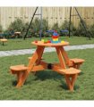 vidaXL Picnic Table for 4 Kids with Umbrella Hole Round Solid Wood Fir — Colour: dark brown