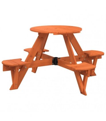 vidaXL Picnic Table for 4 Kids with Umbrella Hole Round Solid Wood Fir — Colour: dark brown