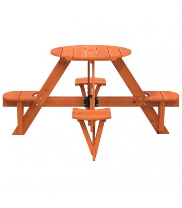 vidaXL Picnic Table for 4 Kids with Umbrella Hole Round Solid Wood Fir — Colour: dark brown