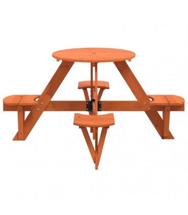 vidaXL Picnic Table for 4 Kids with Umbrella Hole Round Solid Wood Fir — Colour: dark brown